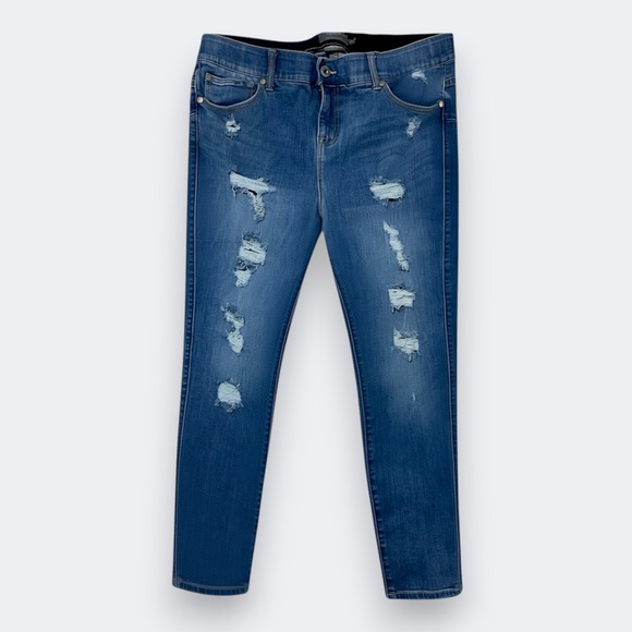 torrid Denim - Torrid Womens Bombshell Skinny Jeans Size 18 SHORT Blue Distressed Medium Wash